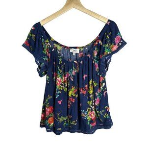 Twine & String Navy Floral Gauze Off-Shoulder Top Size X-Large
